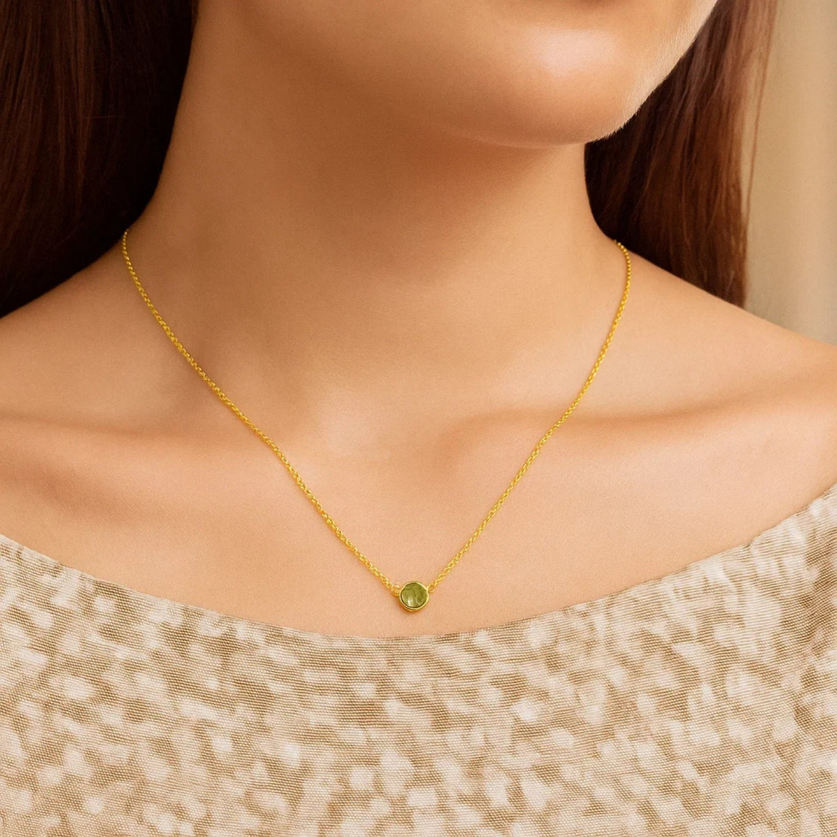 14K Yellow Gold 17 inch Necklace with Round Peridot, view 5