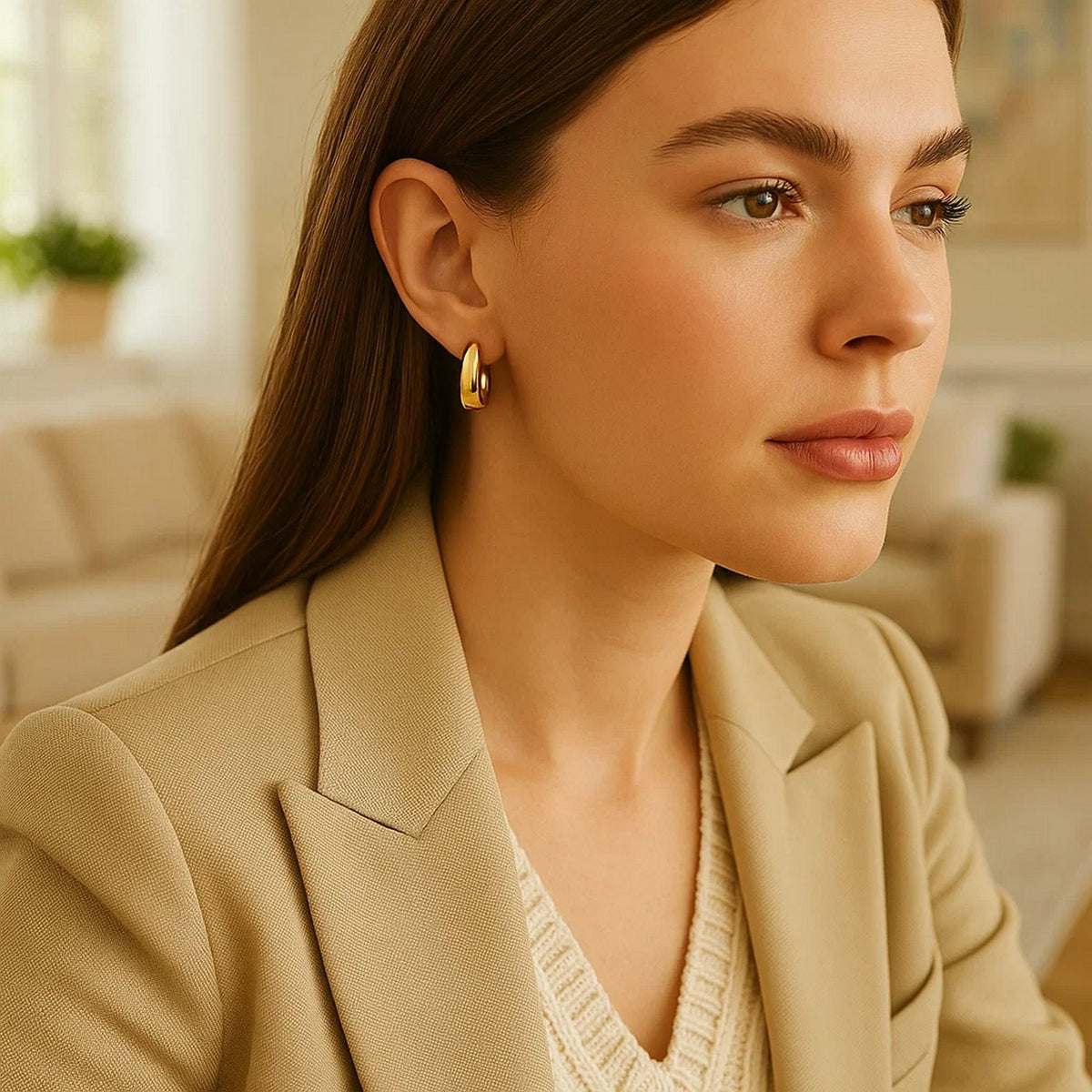 Tapered Huggie Hoop Earrings in 14K Yellow Gold, view 3
