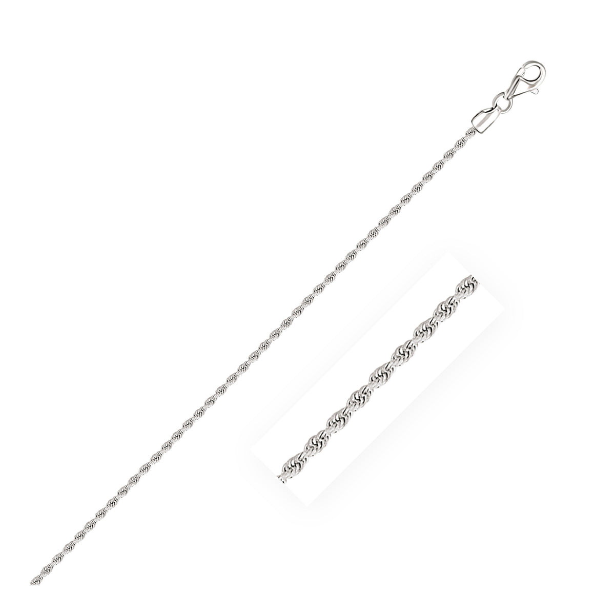 2.0mm 14K White Gold Diamond Cut Rope Anklet