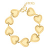 Sterling Silver Yellow Gold Plated Puffed Hearts Bracelet, view 3