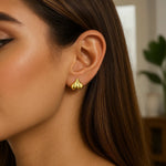 14K Yellow Gold Puffed Bubble Heart Stud Earrings, view 2