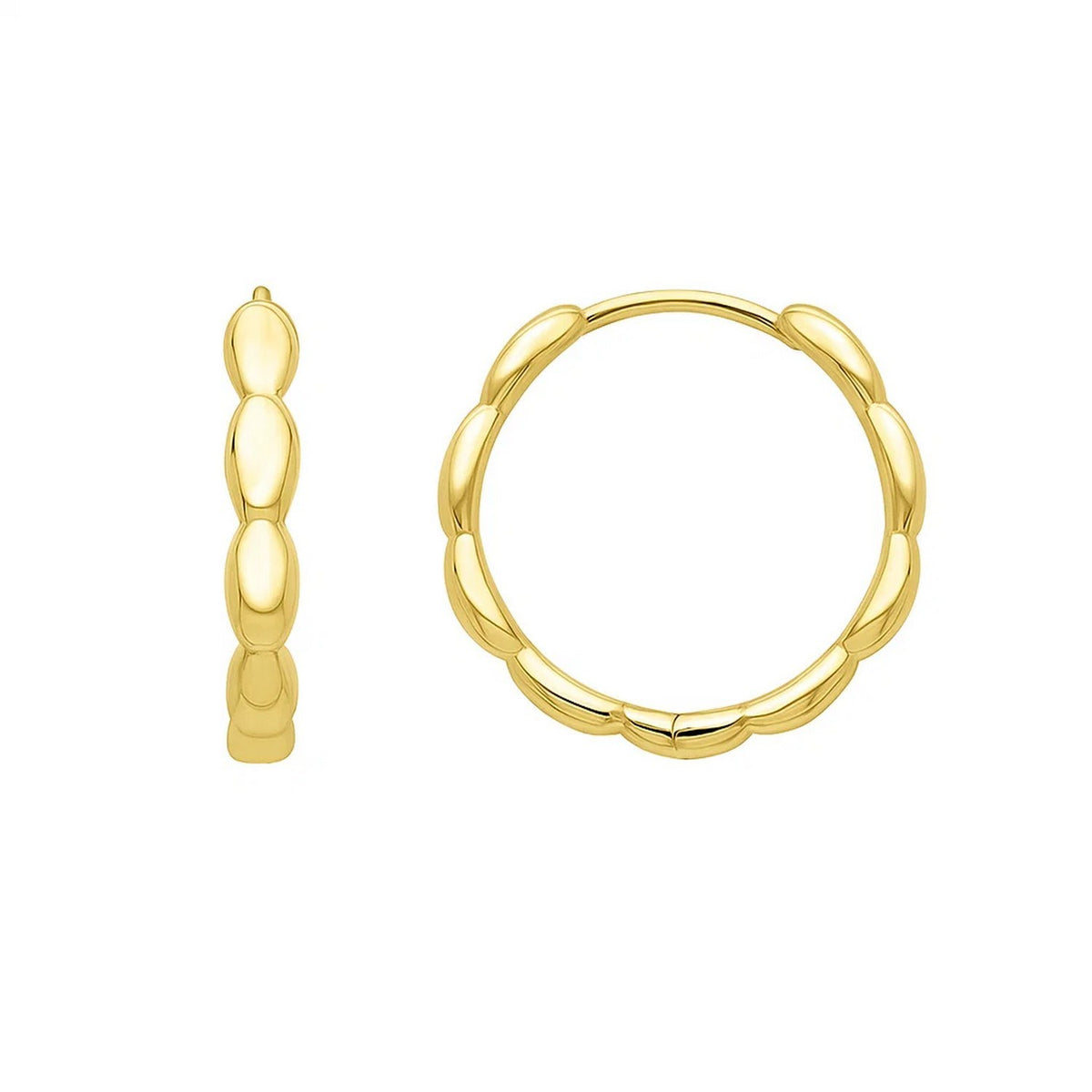 Medium Rice Hoop Earrings in 14K Yellow Gold, view 2