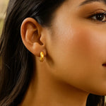 14K Yellow Gold Checkerboard Huggie Hoop Earrings, view 2