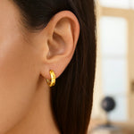 14K Yellow Gold Checkerboard Huggie Hoop Earrings, view 3