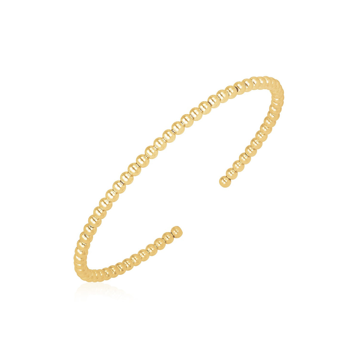 14K Yellow Gold High Polish Bead Cuff Bangle (3.00 mm)