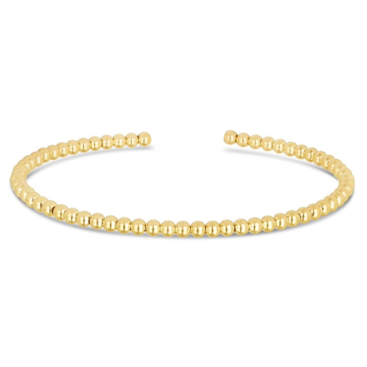 14K Yellow Gold High Polish Bead Cuff Bangle (3.00 mm), view 2