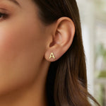 14K Yellow Gold Yours Truly Initial A Stud Earrings, view 3