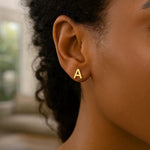 14K Yellow Gold Yours Truly Initial A Stud Earrings, view 4