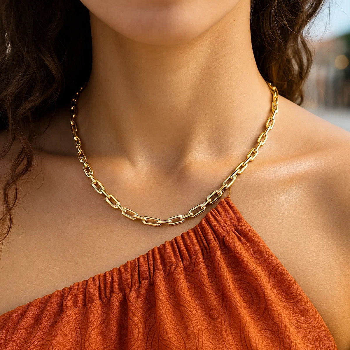 14K Yellow Gold Paperclip Chain Necklace (4.20 mm), view 4