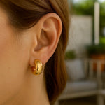 14K Yellow Gold Polished C Hoop Huggie Earrings, view 3