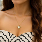 14K Yellow Gold High Polish Heart Pearl Paste Necklace, view 2