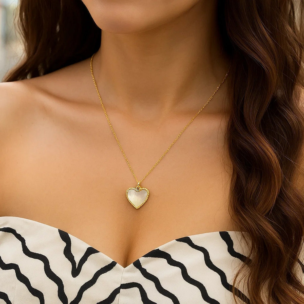 14K Yellow Gold High Polish Heart Pearl Paste Necklace, view 2