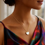 14K Yellow Gold High Polish Heart Pearl Paste Necklace, view 3