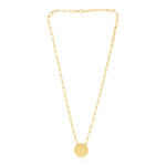 14K Yellow Gold High Polish Circle Disc Paperclip Link Necklace
