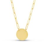 14K Yellow Gold High Polish Circle Disc Paperclip Link Necklace, view 2