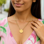 14K Yellow Gold High Polish Circle Disc Paperclip Link Necklace, view 4