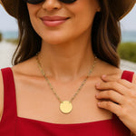 14K Yellow Gold High Polish Circle Disc Paperclip Link Necklace, view 5