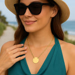 14K Yellow Gold High Polish Circle Disc Paperclip Link Necklace, view 7