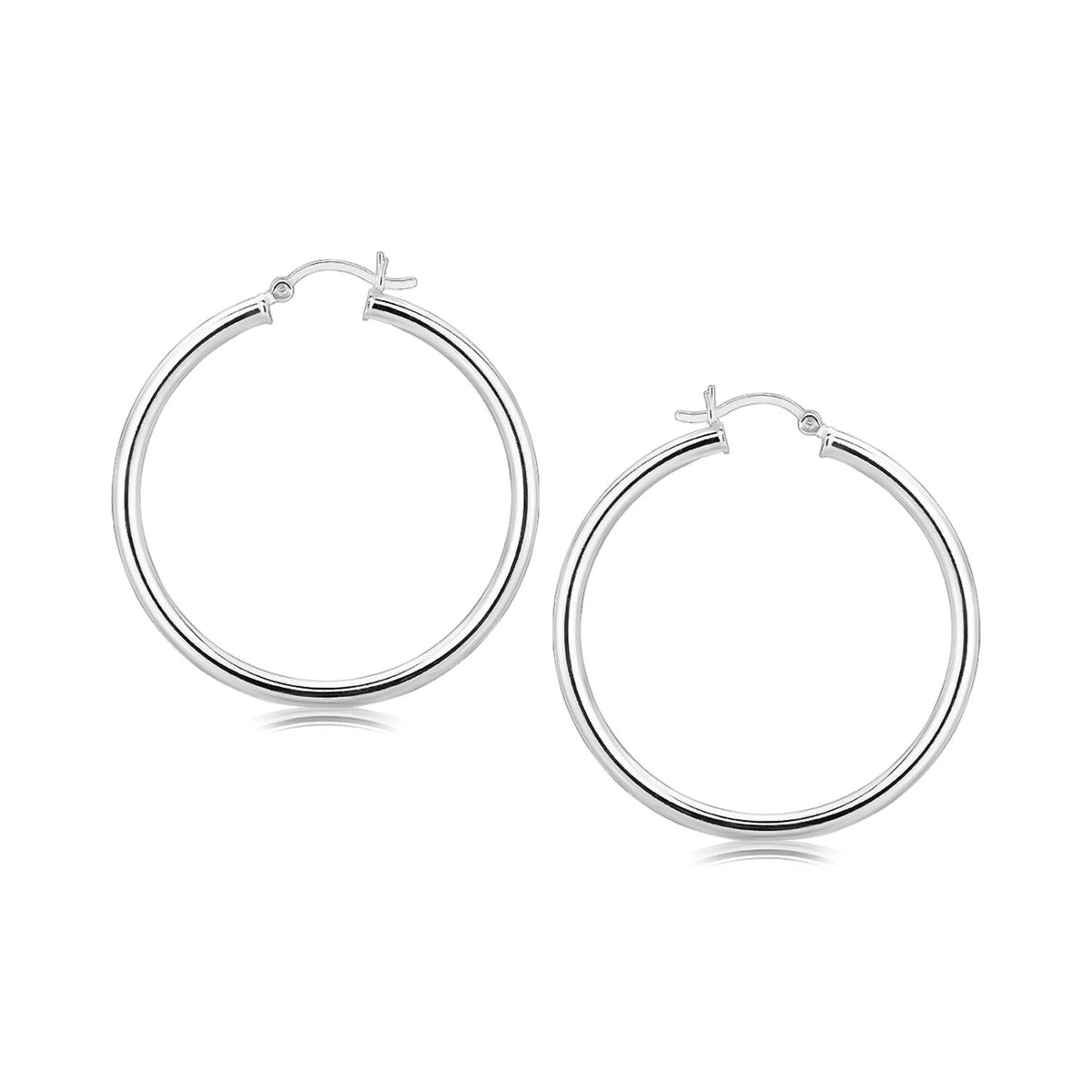 Sterling Silver Rhodium Plated Large Polished Classic Hoop Earrings (3x40.00 mm)