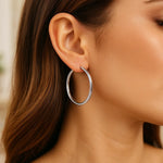 Sterling Silver Rhodium Plated Large Polished Classic Hoop Earrings (3x40.00 mm), view 3