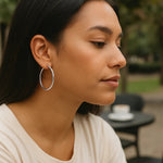 Sterling Silver Rhodium Plated Large Polished Classic Hoop Earrings (3x40.00 mm), view 4