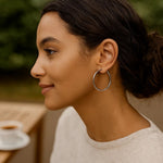 Sterling Silver Rhodium Plated Large Polished Classic Hoop Earrings (3x40.00 mm), view 5