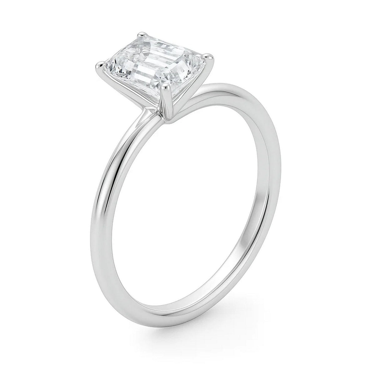 3 Carat Emerald Lab Grown IGI G/VS1 Diamond Solitaire Ring in 14K White Gold, view 2