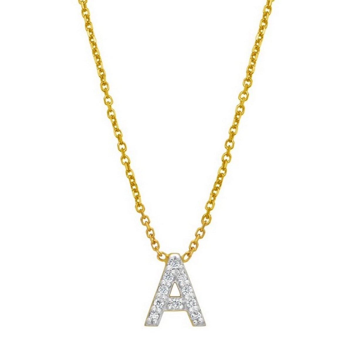 14K Yellow Gold Mini Diamond A Initial Pendant Necklace, view 3