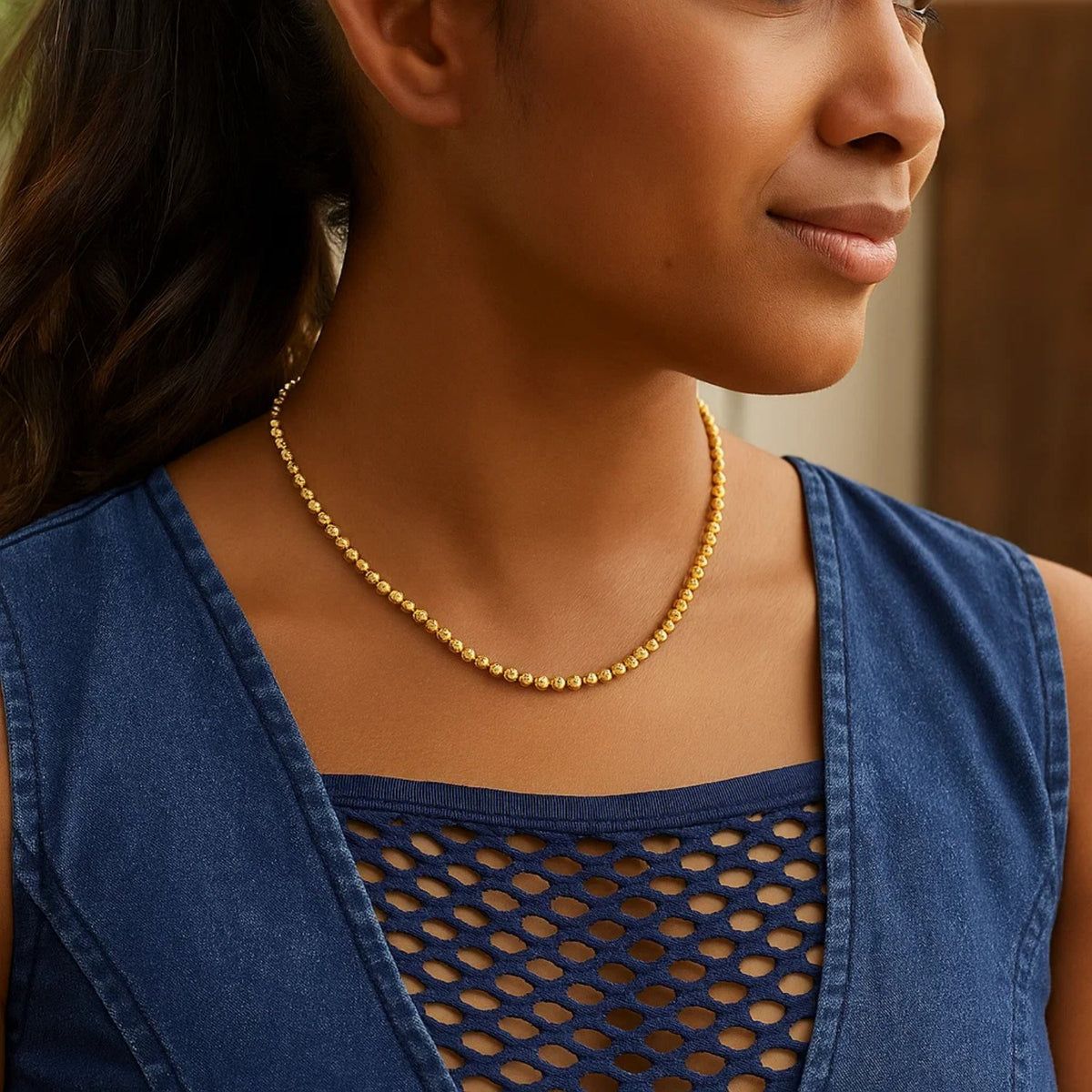 14K Yellow Gold Bead Chain Necklace (2.30 mm), view 4