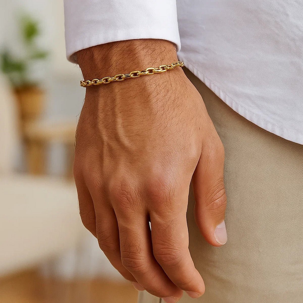 14K Yellow Gold French Cable Chain Bracelet (3.60 mm), view 5