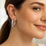 Sterling Silver Round Hoop Earrings with Polished Finish, view 4