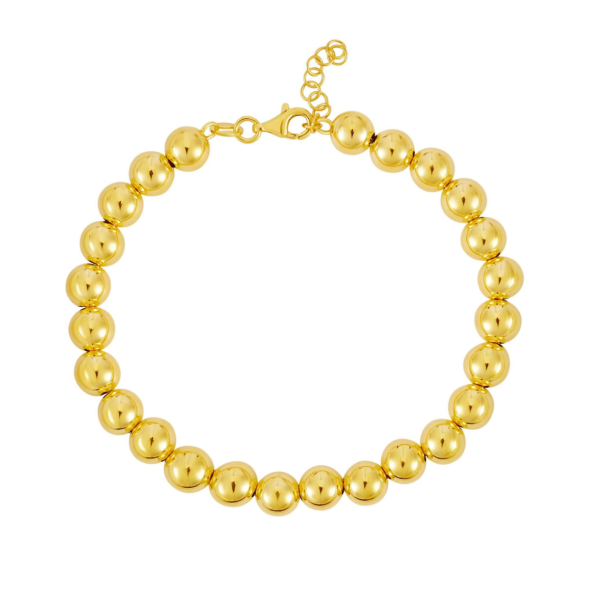 Polished 7mm Bead Bracelet in 14K Yellow Gold, view 2