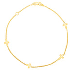 Stationed Cross Anklet in 14K Yellow Gold (1.00 mm), view 2