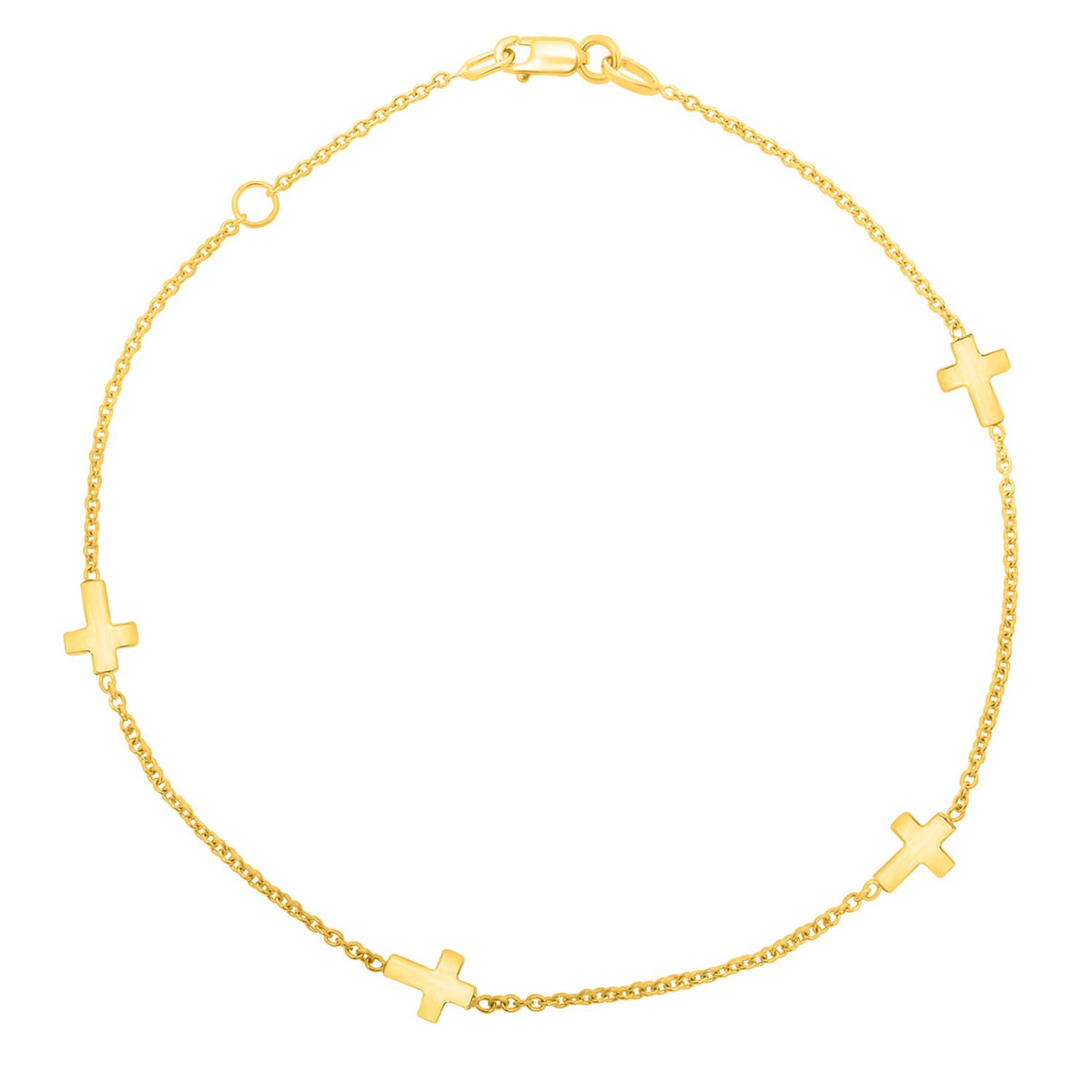 Stationed Cross Anklet in 14K Yellow Gold (1.00 mm), view 2