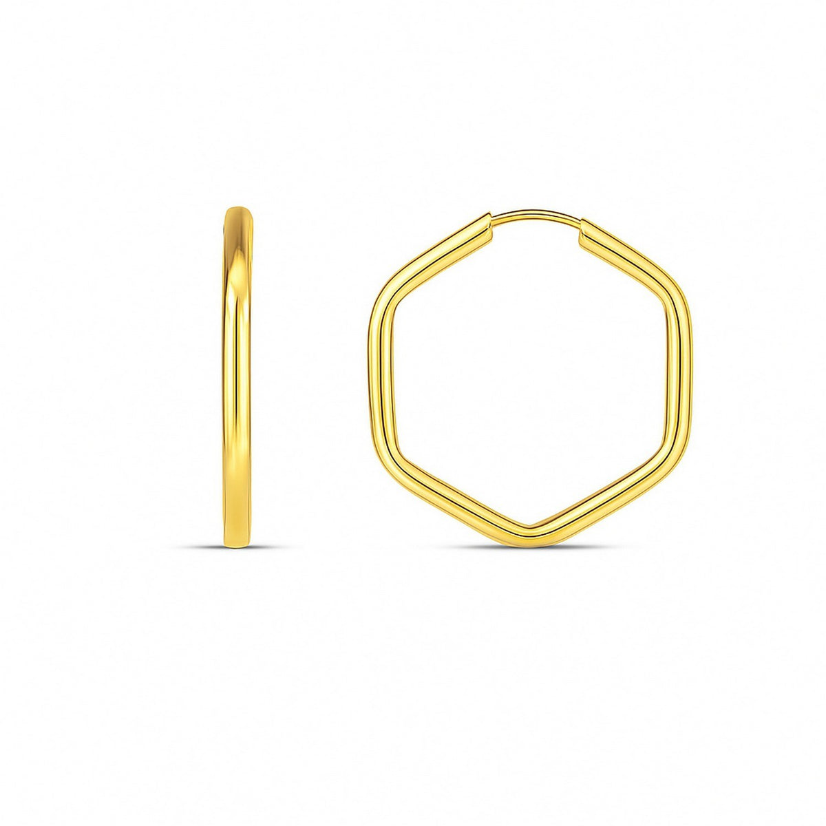 14K Yellow Gold Endless Hexagon Hoop Earrings