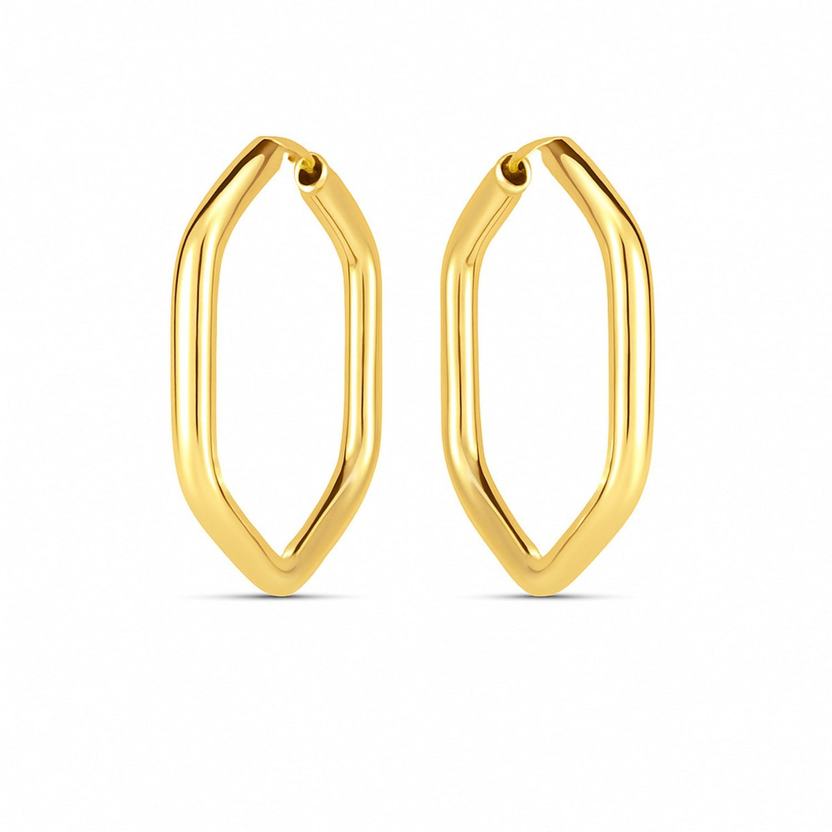 14K Yellow Gold Endless Hexagon Hoop Earrings, view 2