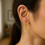 14K Yellow Gold Endless Hexagon Hoop Earrings, view 4