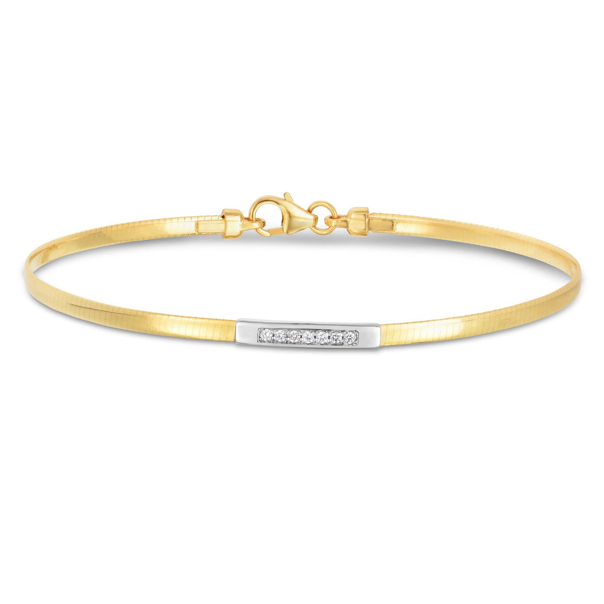 14K Yellow Gold Omega Diamond Bar Bracelet, view 2