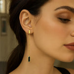 14K Yellow Gold Hexagon Onyx Drop Earrings, view 2