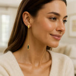 14K Yellow Gold Hexagon Onyx Drop Earrings, view 4