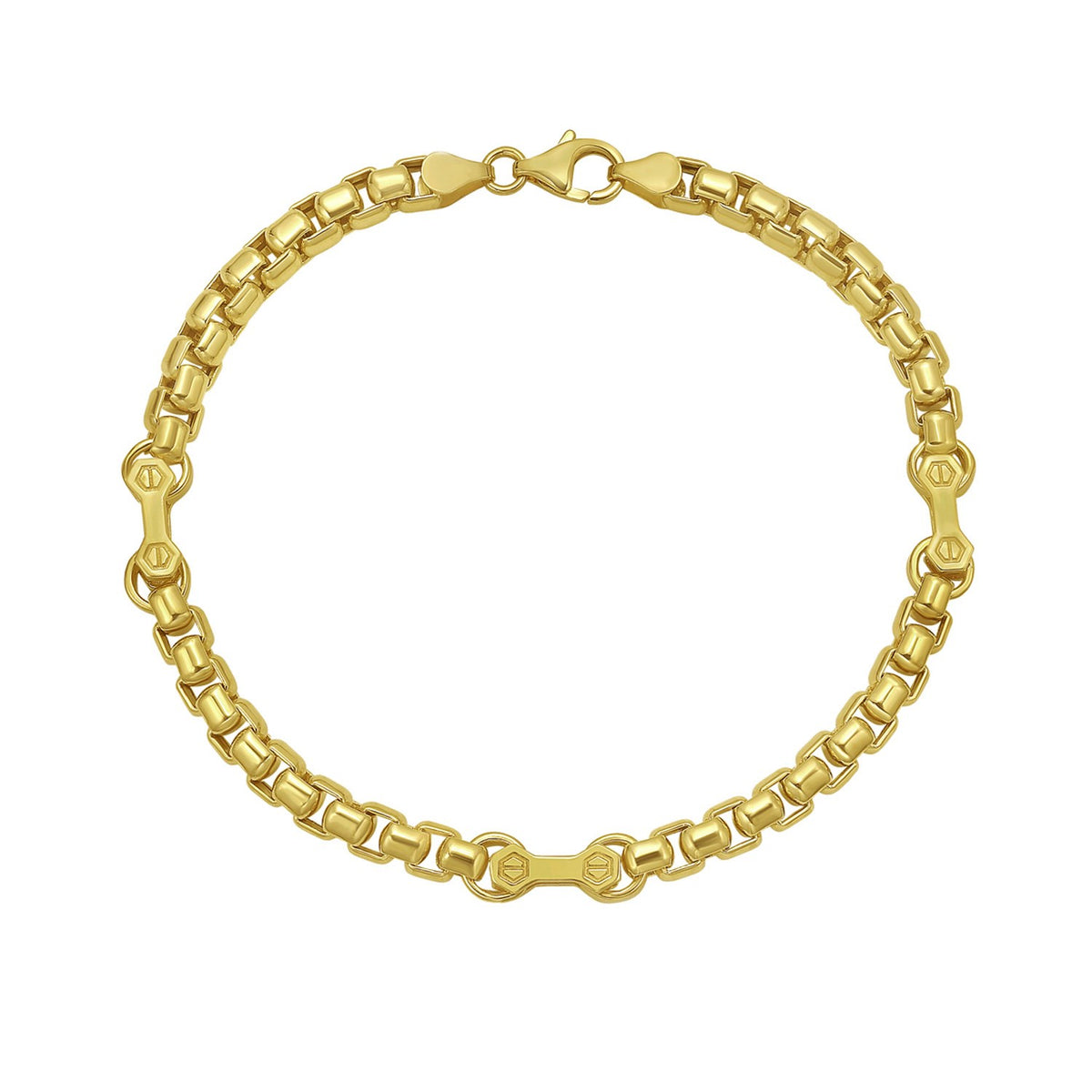 14K Yellow Gold Round Box Hardware Bracelet, view 2