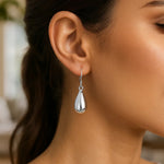 Sterling Silver Polished Puffed Teardrop Dangle Earrings, view 3