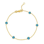 14K Yellow Gold Blue Topaz Station Bracelet, view 2