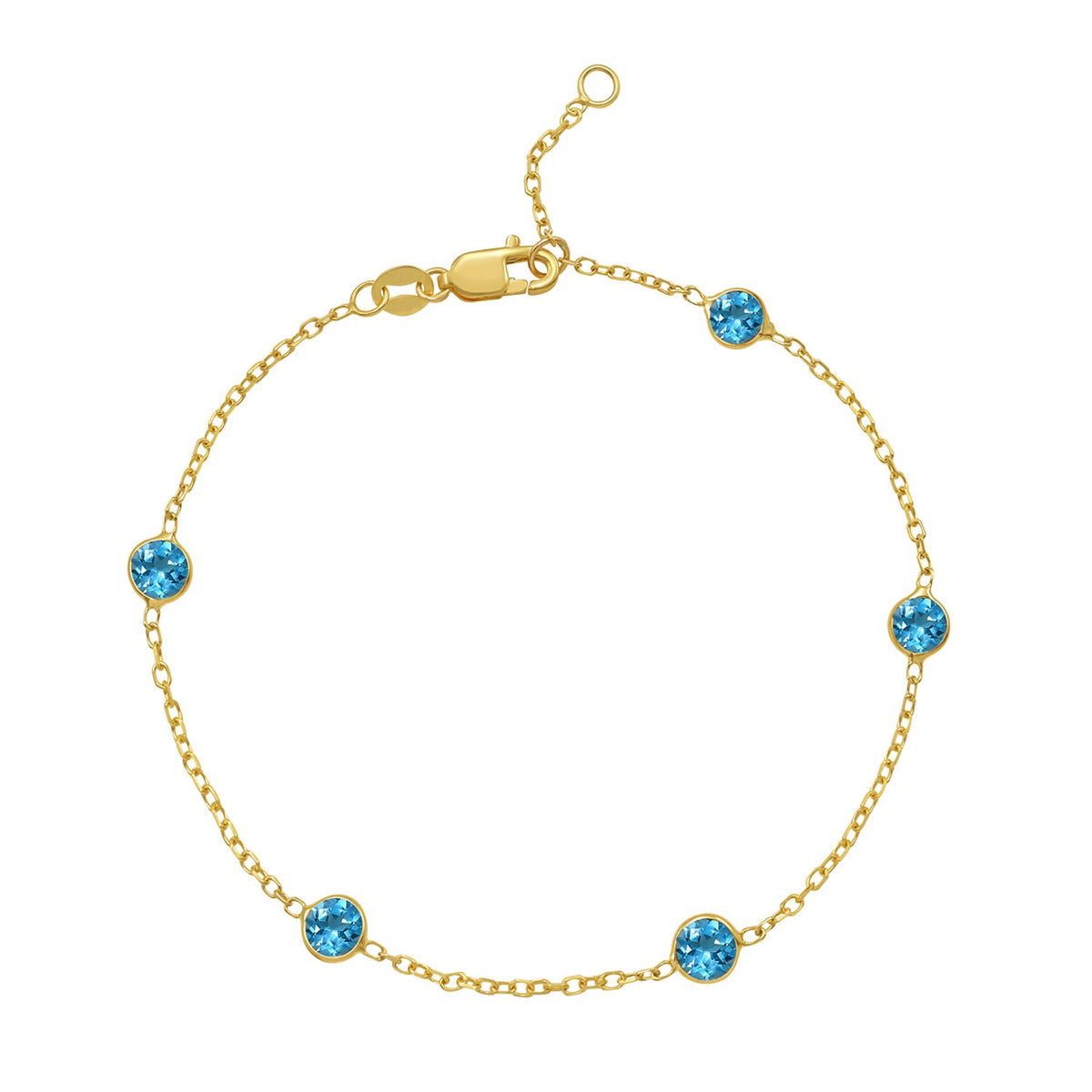 14K Yellow Gold Blue Topaz Station Bracelet, view 2