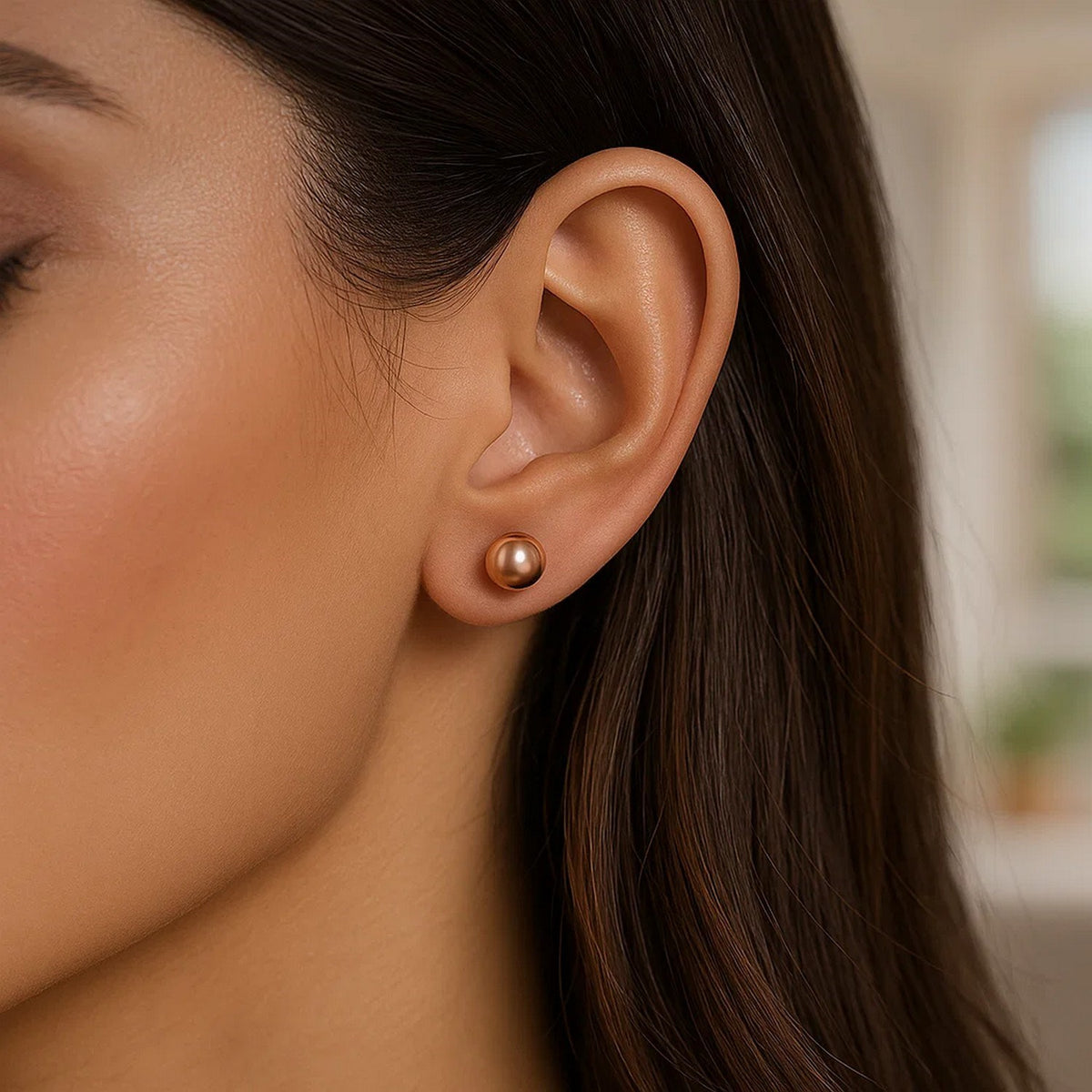 Classic Round Stud Earrings in 14K Rose Gold (7.00 mm), view 4