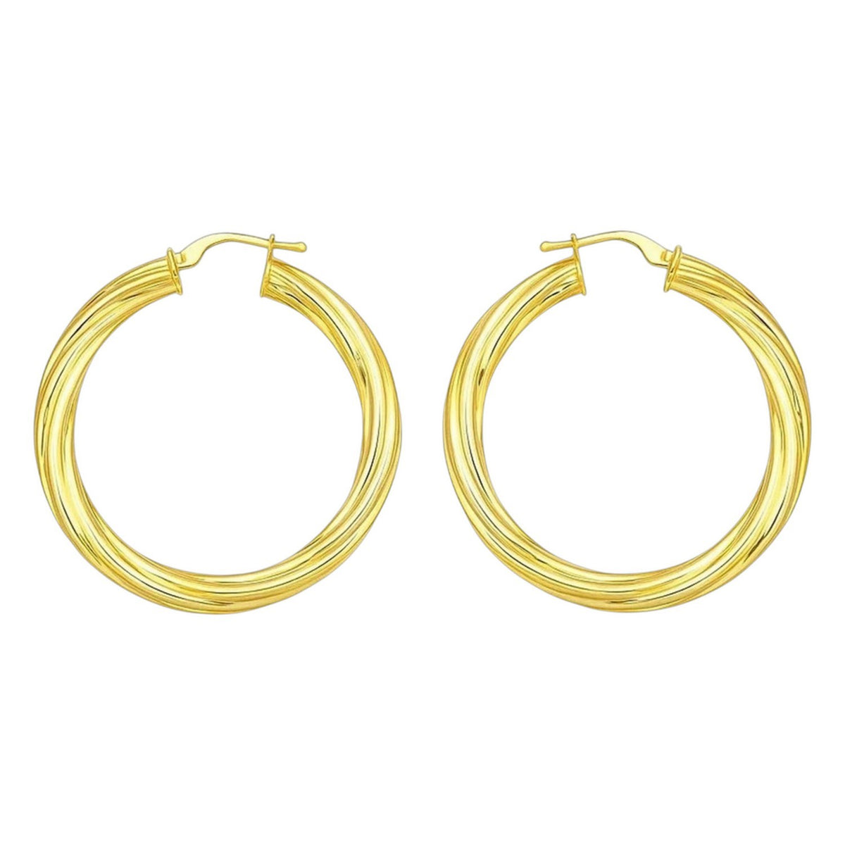 14K Yellow Gold Full Twist Large Hoops Earrings, view 2