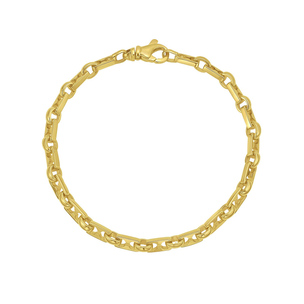 14K Yellow Gold Rectangular Railroad Link Bracelet (7.00 mm), view 2