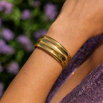 Sterling Silver Gold Plated Bold Ribbed Cuff Bangle (25.00 mm), view 6