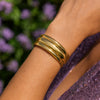 Sterling Silver Gold Plated Bold Ribbed Cuff Bangle (25.00 mm), view 6
