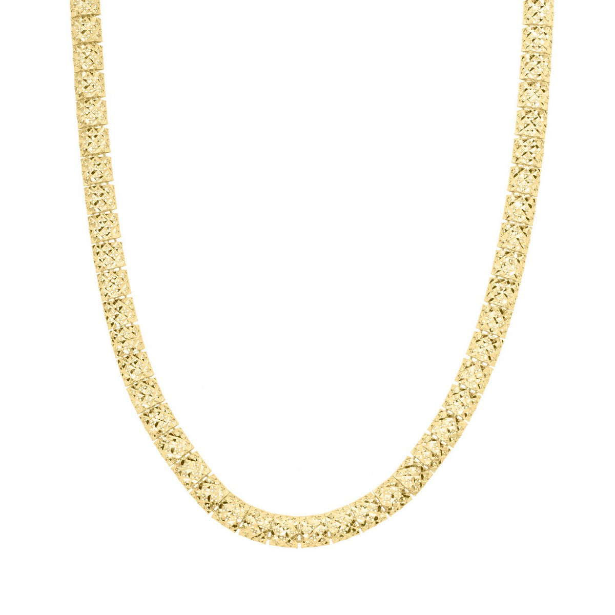 10K Yellow Gold Diamond Cut Square Link Necklace